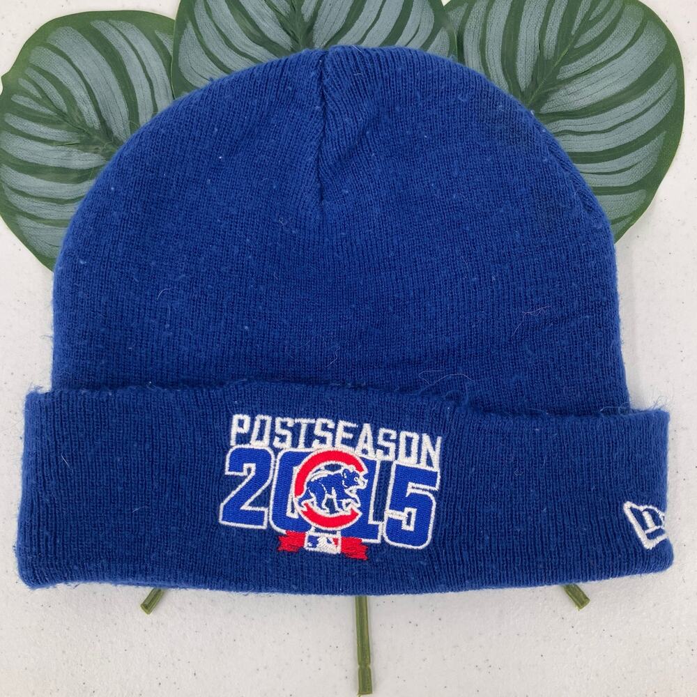 New Era Blue White Red Postseason 2015 Chicago Cubs MLB Baseball Knit Beanie Hat